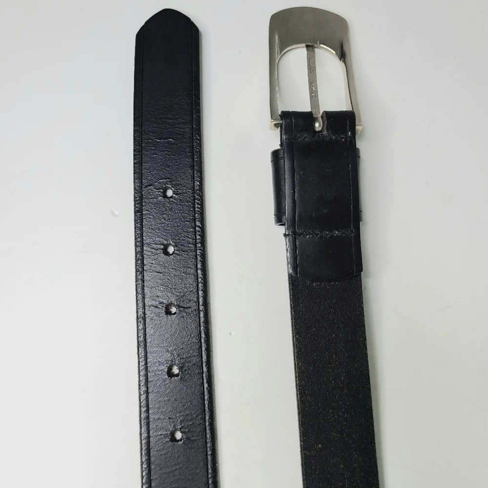 Claudia Barnes Black Genuine Leather Brass Buckle Minimal Belt